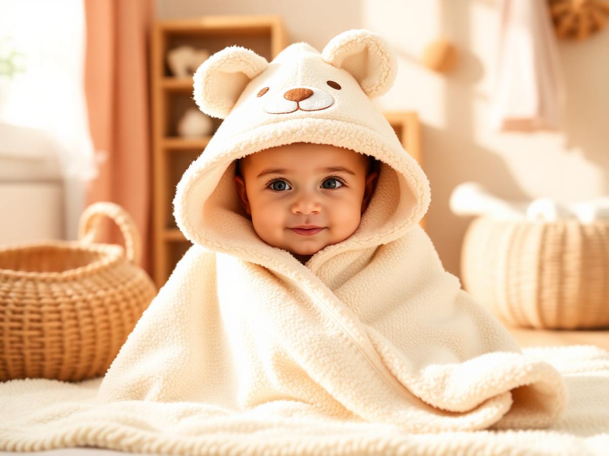 Toalha de capuz em felpa para bebê com orelhinhas de urso